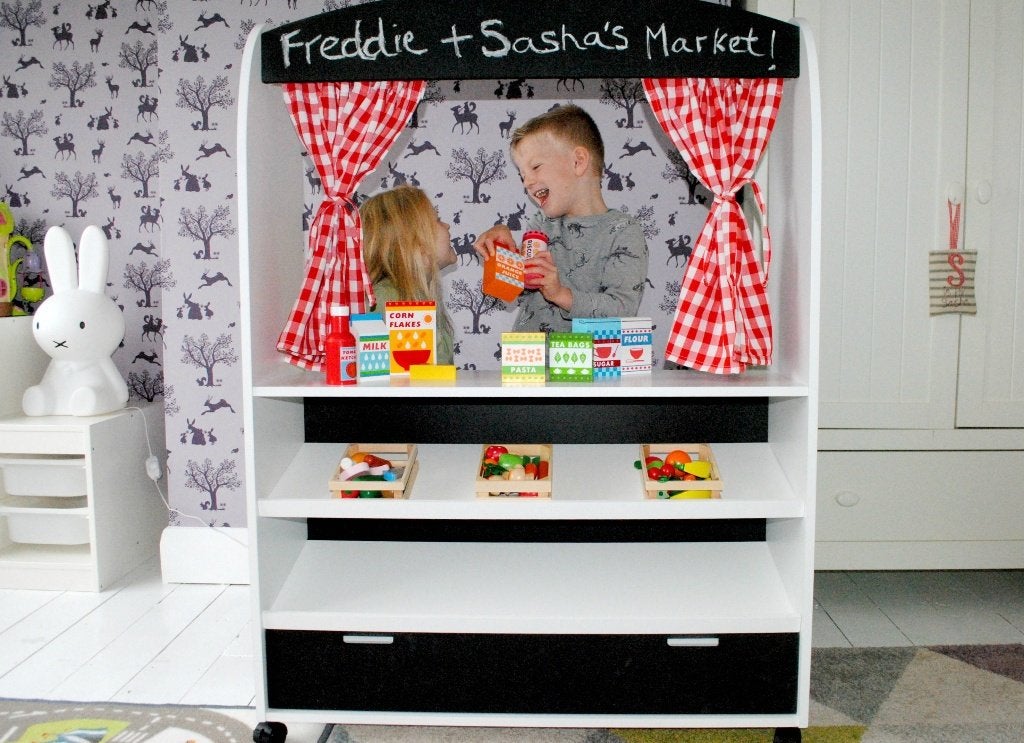 Houten theater en speelwinkel, Ophalen, Nieuw, Hout, Speelkeuken