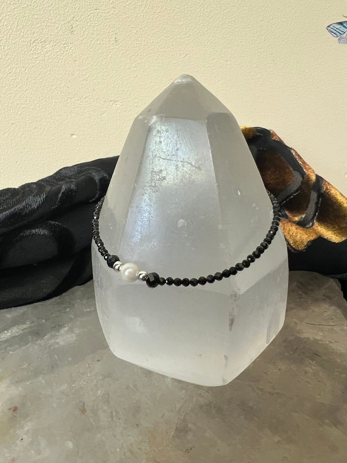 Spinel AKOYA zoutwater parel zilver geluk liefde moed hoop, Met bedels of kralen, Zwart, Magnolia11, Nieuw