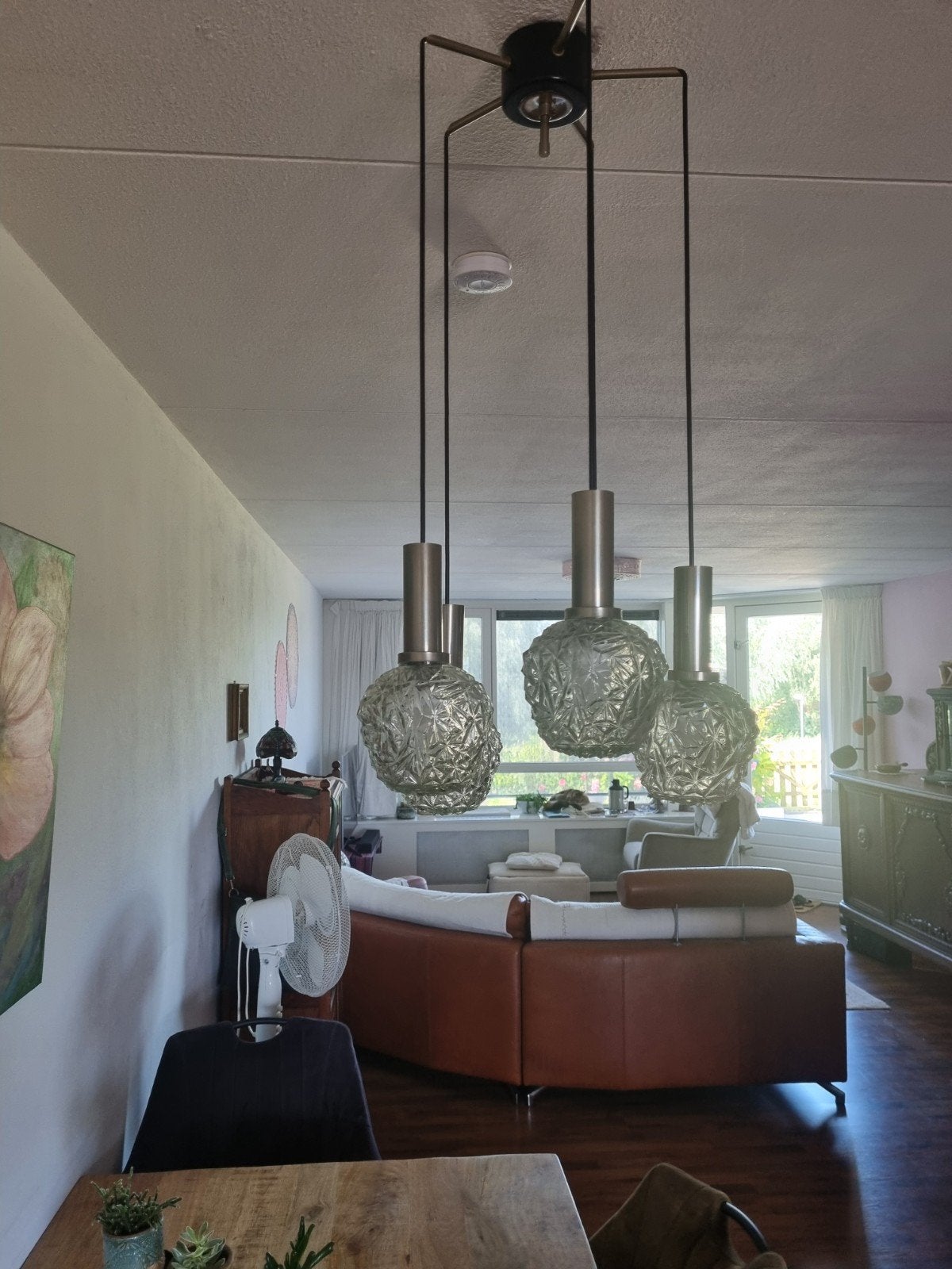 Vintage Hanglamp met 5 Glazen Bollen - Jaren '70 Stijl, Huis en Inrichting, Gebruikt, Vintage, Jaren '70, Retro, Glas, E27 (groot)