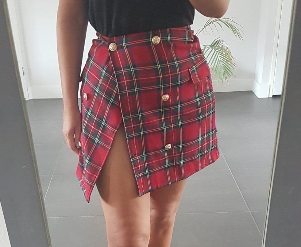 Geruite rok met knopen - Rood, Maat 38/40 (M), Verzenden, Nieuw, Melbeau