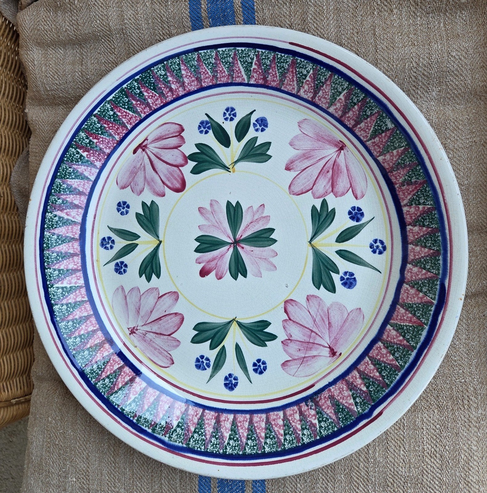 zeldzaam grote Regout boerenbont rijstschaal: 39,5 cm, Antiek en Kunst, Ophalen of Verzenden