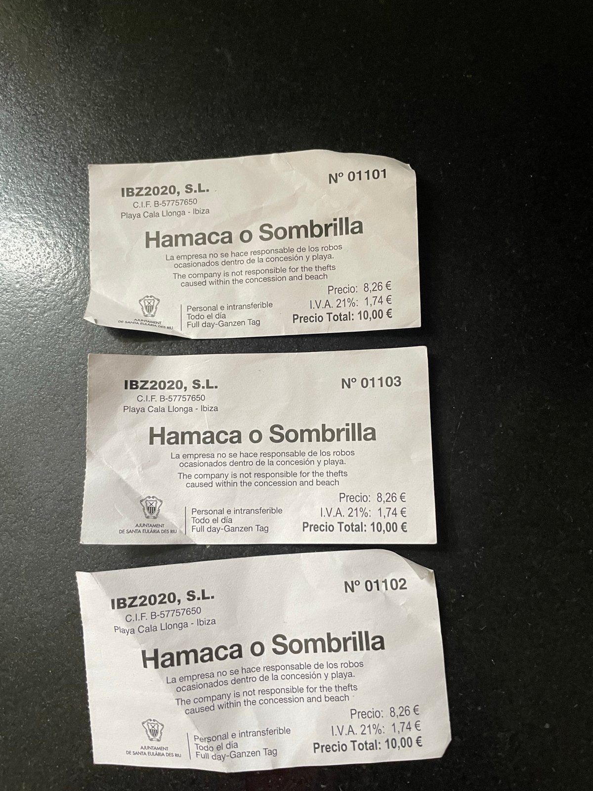 3 vrijkaarten voor ligbedden strand ibiza, Twee personen, Ticket of Toegangskaart