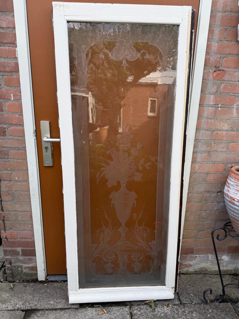 3 stuks Originele Jugendstil ramen met geëtst glas, Ophalen, Zo goed als nieuw, Gevelraam of Ruit, Minder dan 80 cm