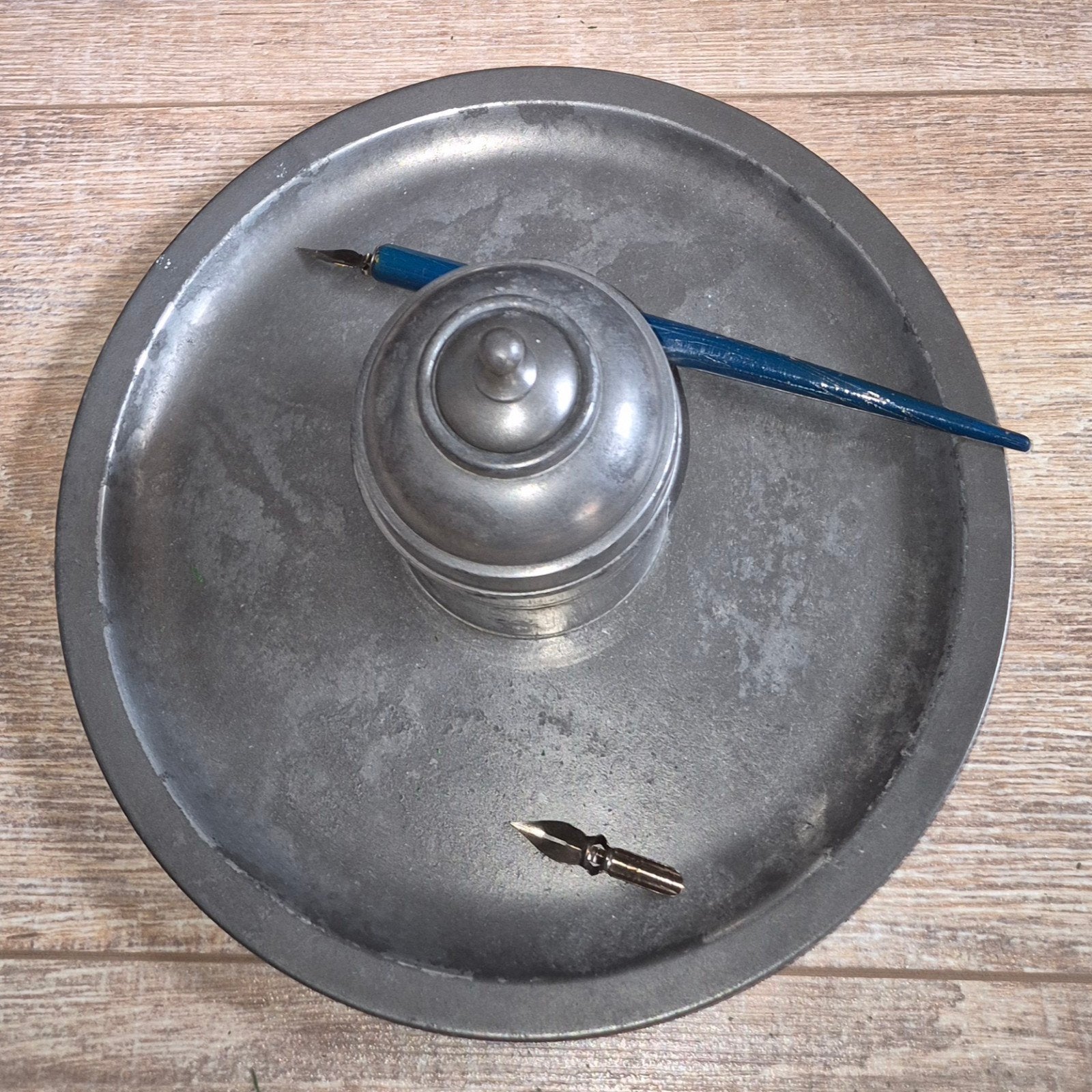Antiek tin inktpot Tollenaar Buiksloot 1935 pen penpunt, Ophalen