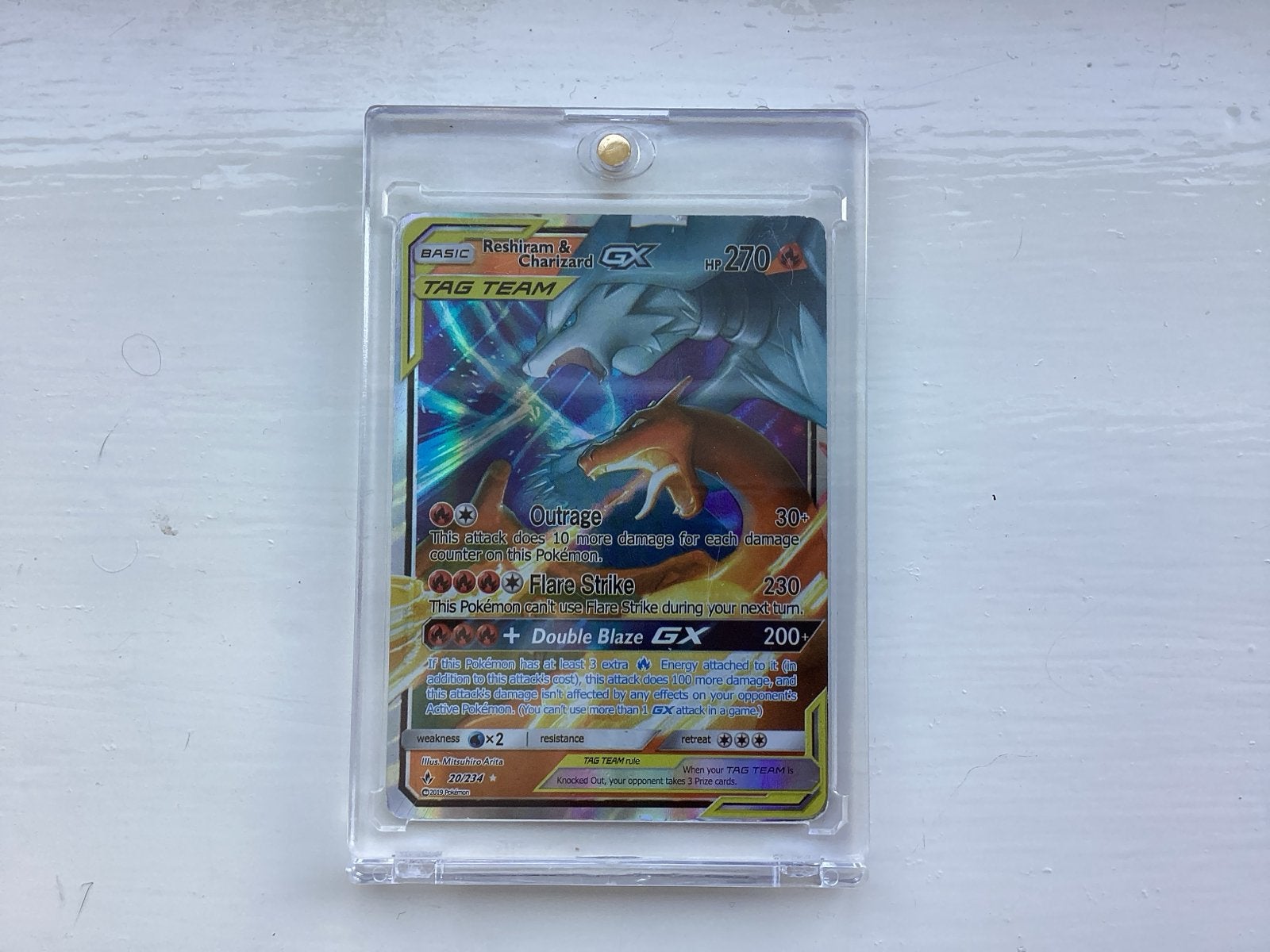 Pokémon Kaart: Reshiram & Charizard GX TAG TEAM, Ophalen of Verzenden, Zo goed als nieuw, Losse kaart