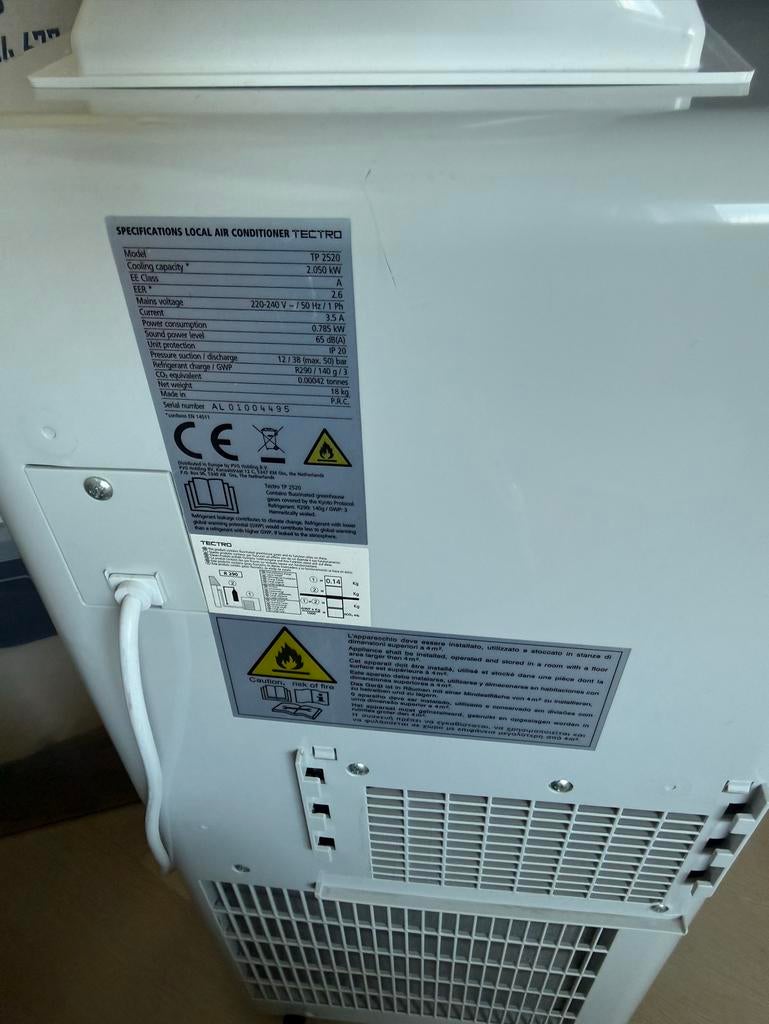 Mobiele airco TECTRO TP 2520 - Koel en ontvochtig, Ophalen, Gebruikt, Minder dan 60 m³, 3 snelheden of meer