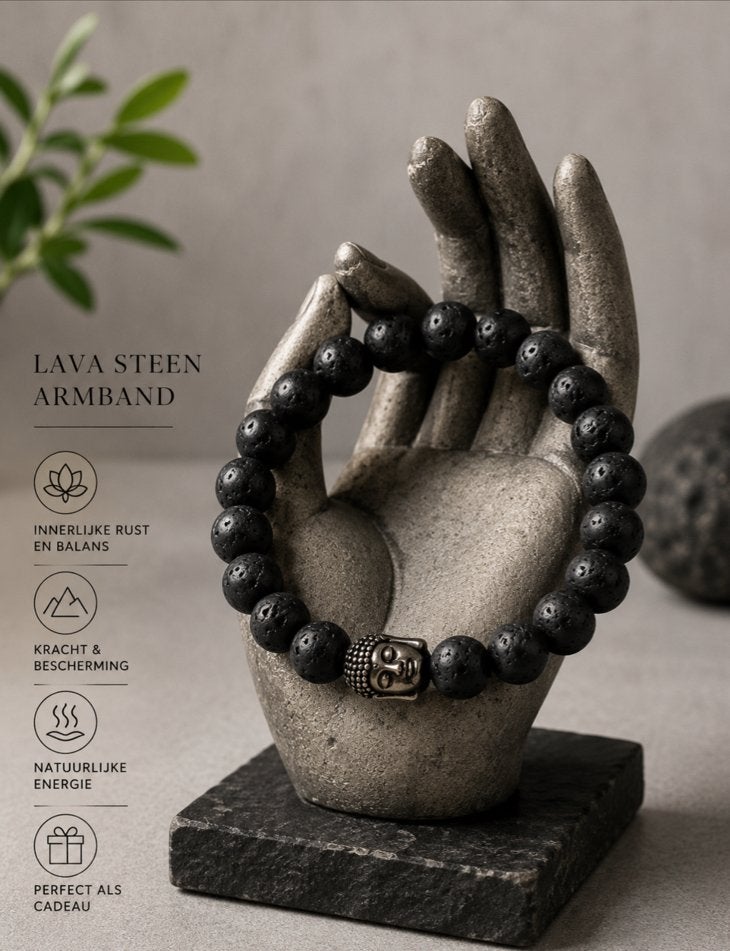 Lava Steen Armband met Boeddha Bedel - Stijlvol & Rustgevend, Overige materialen, Zwart, Ophalen of Verzenden, Zo goed als nieuw