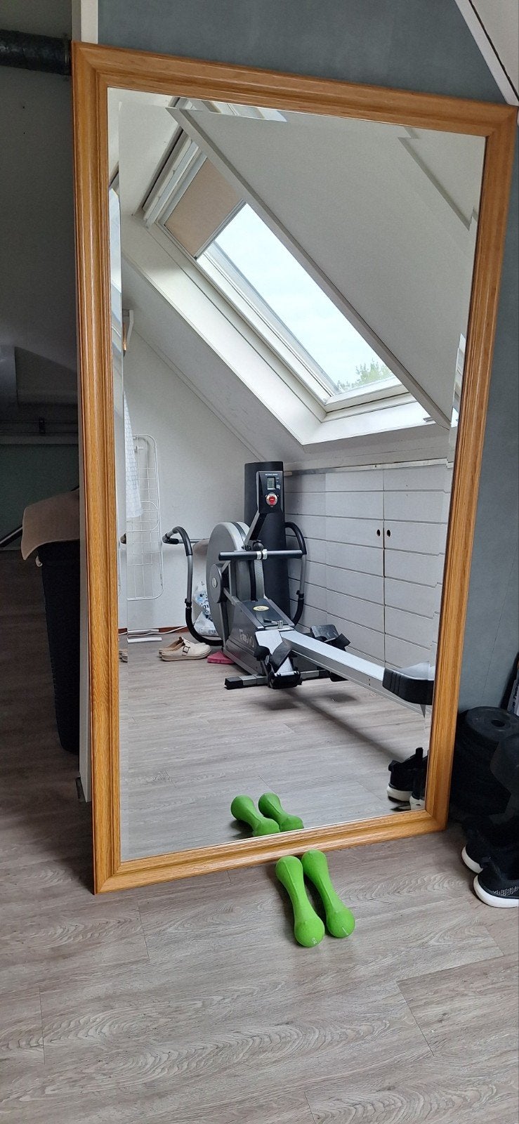Grote spiegel met houten lijst, Ophalen, Zo goed als nieuw, 75 tot 100 cm, 150 tot 200 cm