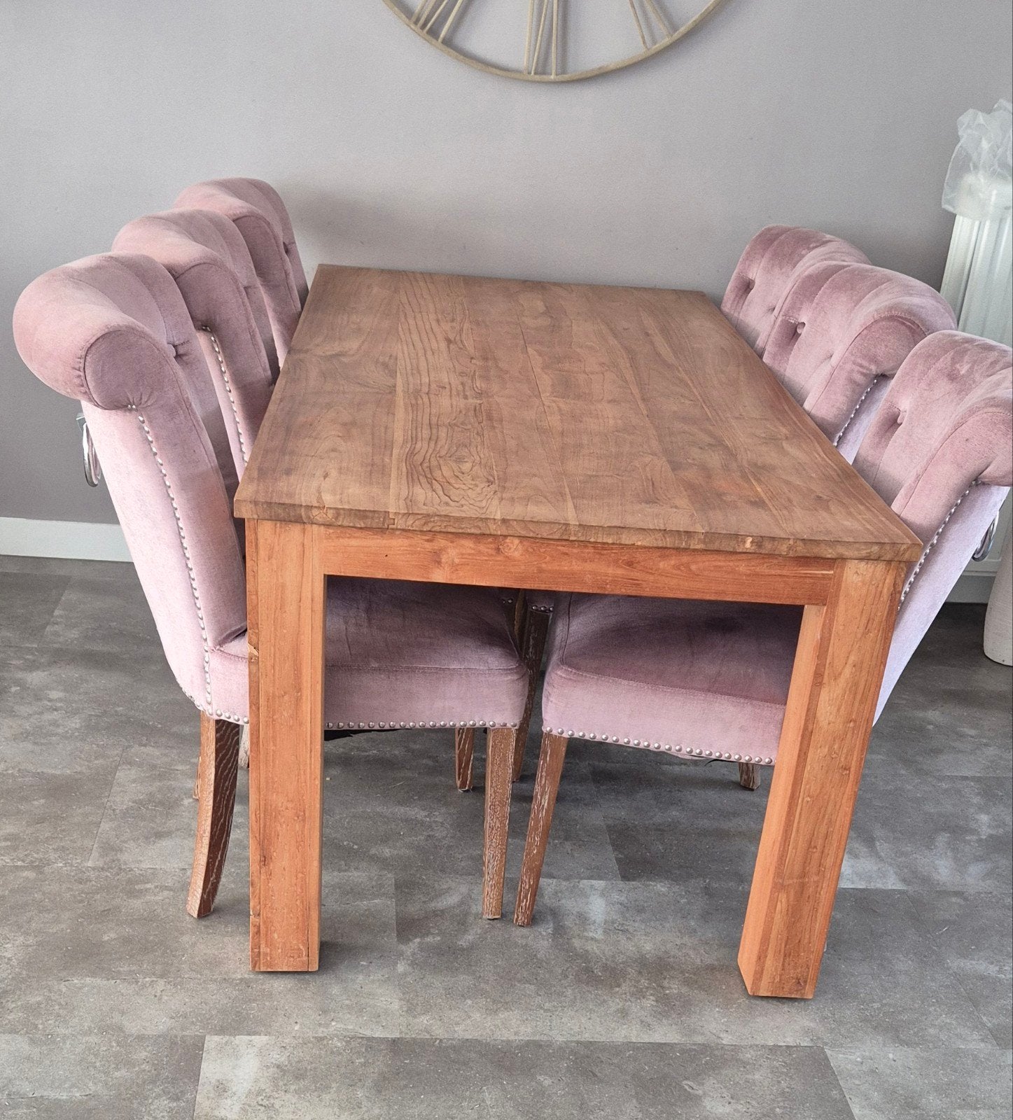 Teak tafel met 6 stoelen, Ophalen, Gebruikt, 4 tot 6 stoelen