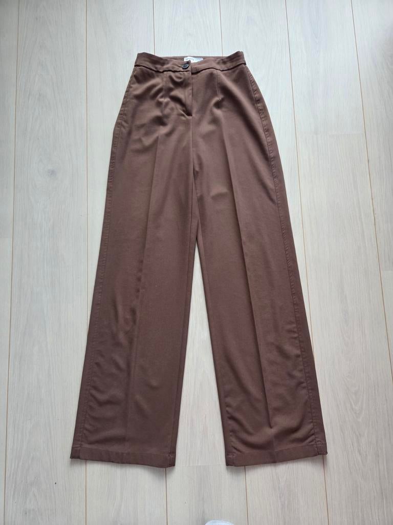 Bershka wide leg high waist broek 34 XS bruin, Bruin, Maat 34 (XS) of kleiner, Lang, Gedragen