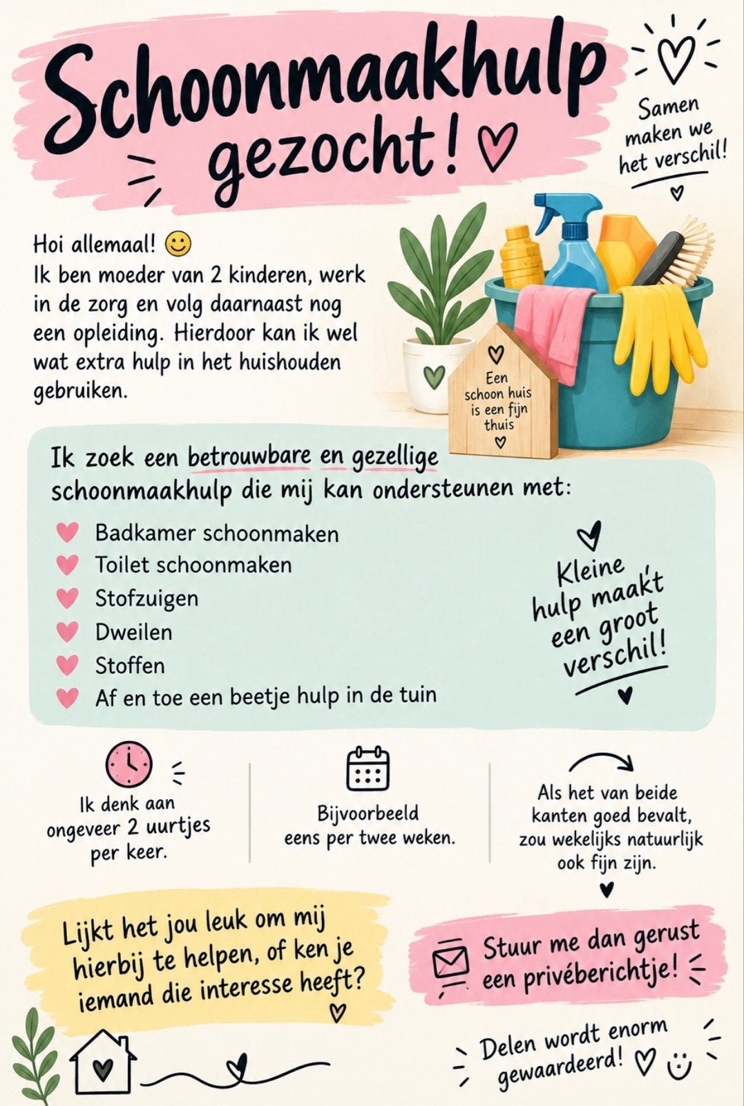 Schoonmaakster gezocht