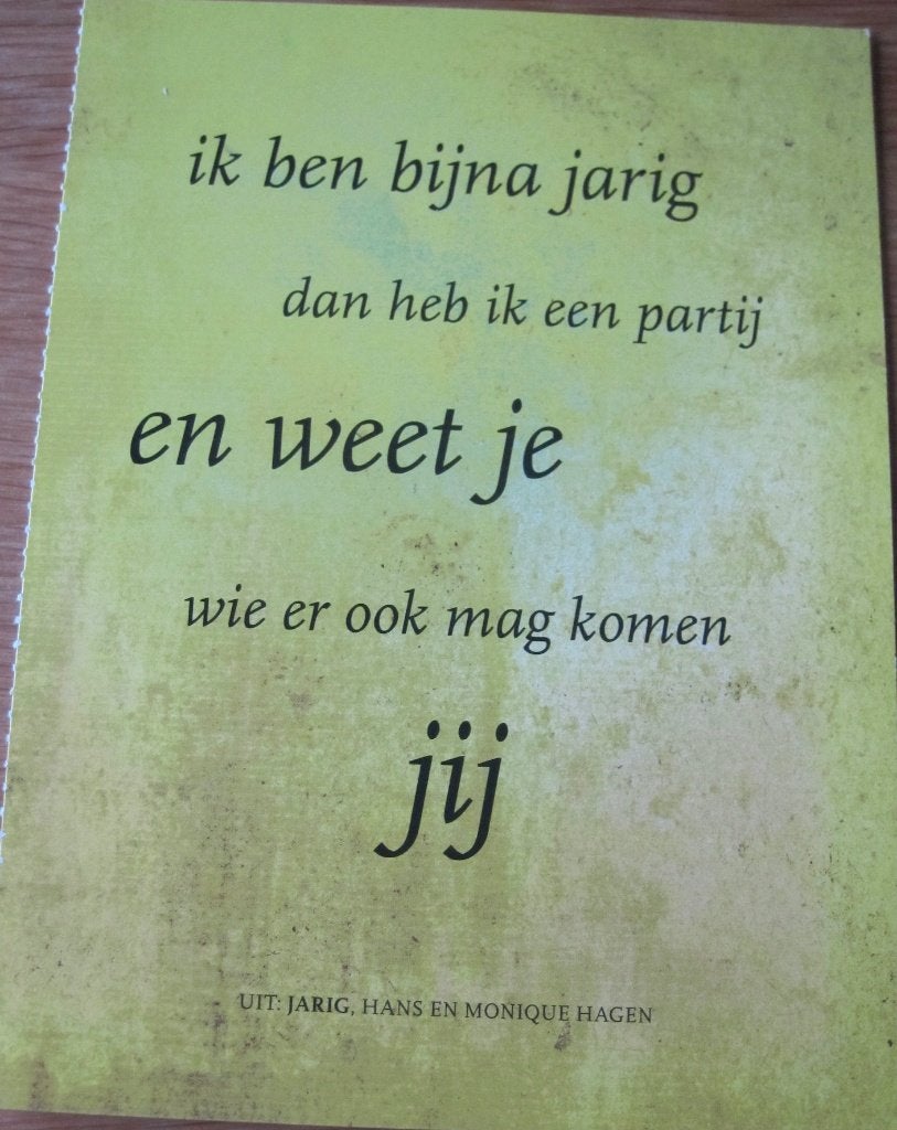 gedicht van Hans en Monique Hagen op ansichtkaart - jarig, Verzamelen, Verzenden, 1980 tot heden, Gelopen, Overige thema's