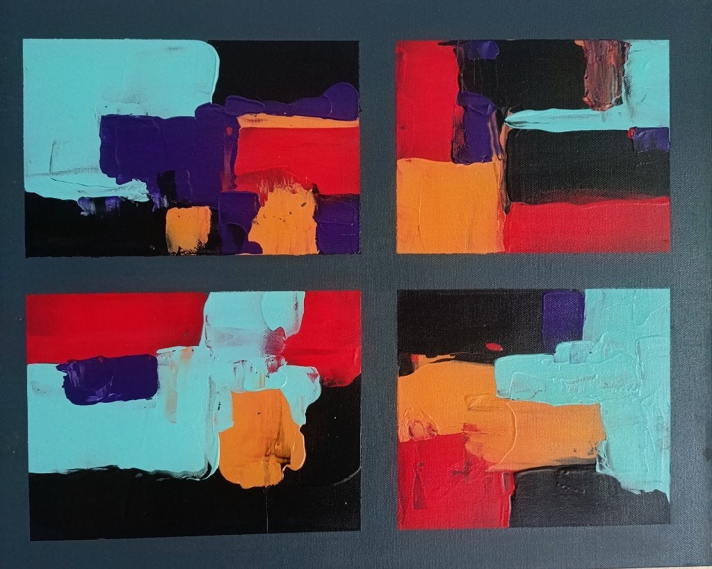 Abstracte kunst: Kleurrijk schilderij op canvas, Abstract, Acrylverf, Ophalen of Verzenden, Handgeschilderd
