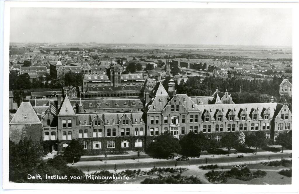 Fotokaart Delft – Instituut voor Mijnbouwkunde – ca. 1950, Verzamelen, Ophalen of Verzenden, 1940 tot 1960, Ongelopen, Zuid-Holland