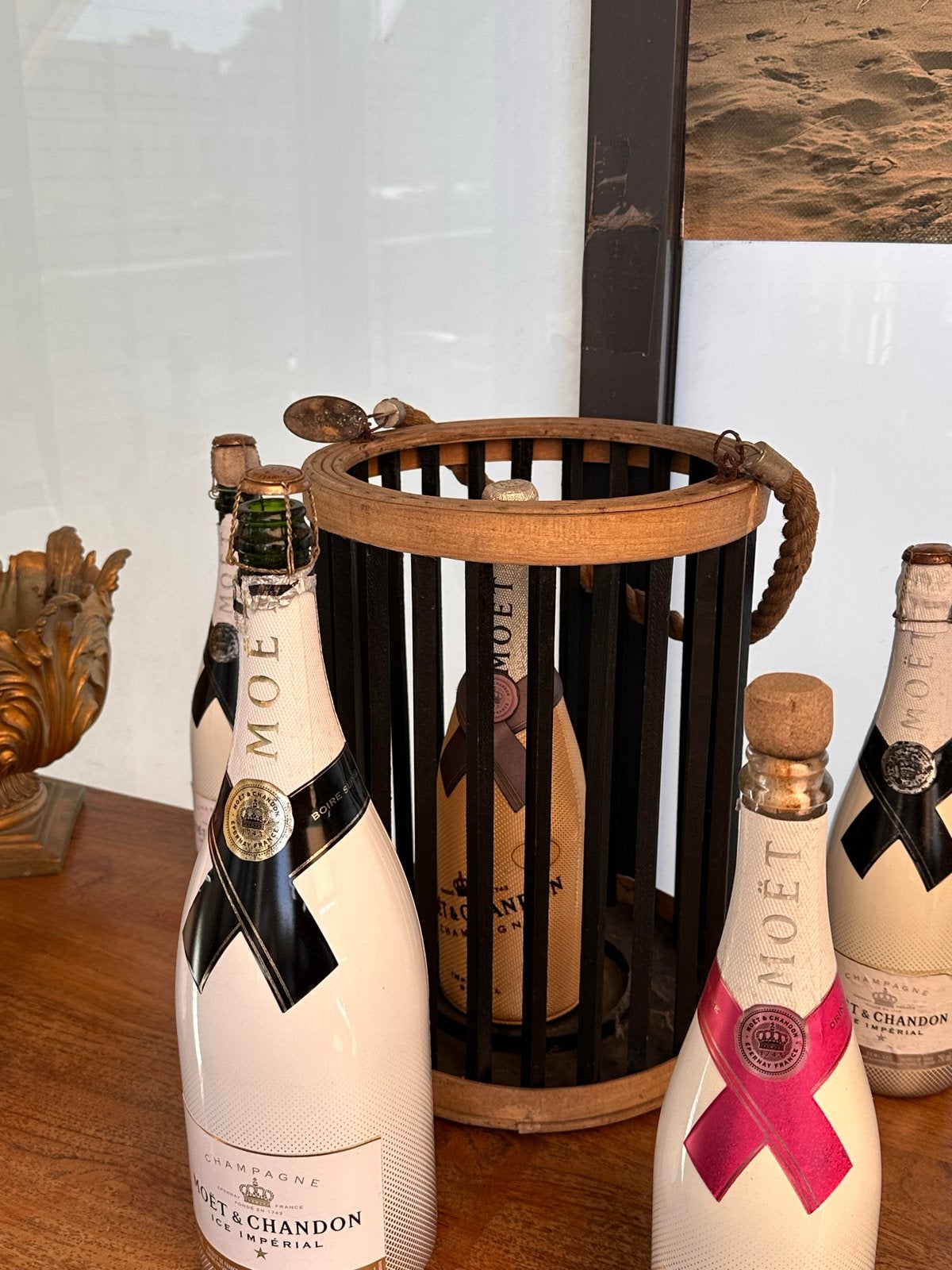 Decoratie Moët & Chandon champagne lege flessen, Gebruikt, Ophalen of Verzenden, Modern, Wit