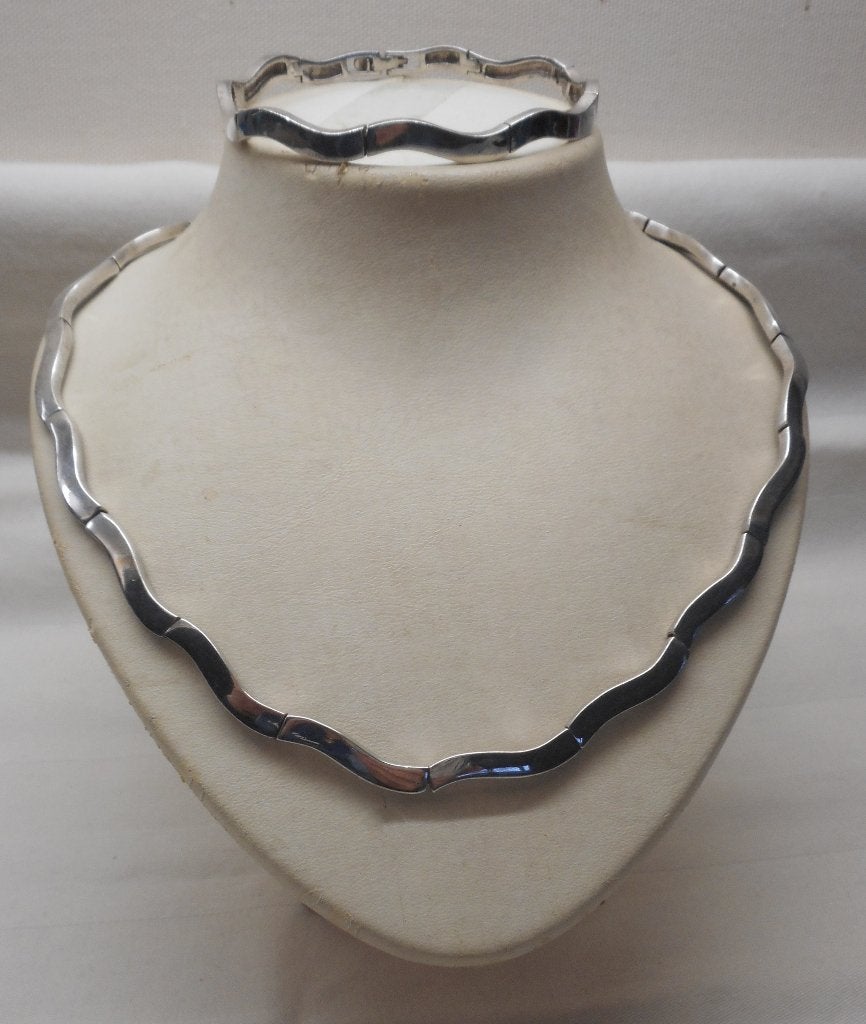 Zilveren vintage set collier + armband nr.823, Verzenden, Zo goed als nieuw, Zilver, Zilver