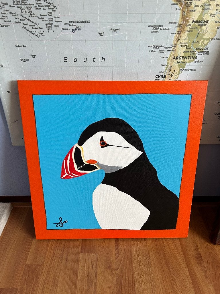 Schilderij papegaaiduiker modern, Ophalen, Acrylverf, Dieren, Gelakt/vernis