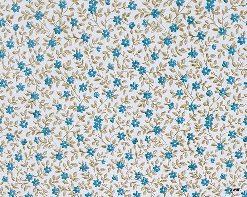 6609 vintage bloemen wallpaper blauw mini flowers swiet, Ophalen of Verzenden, Blauw