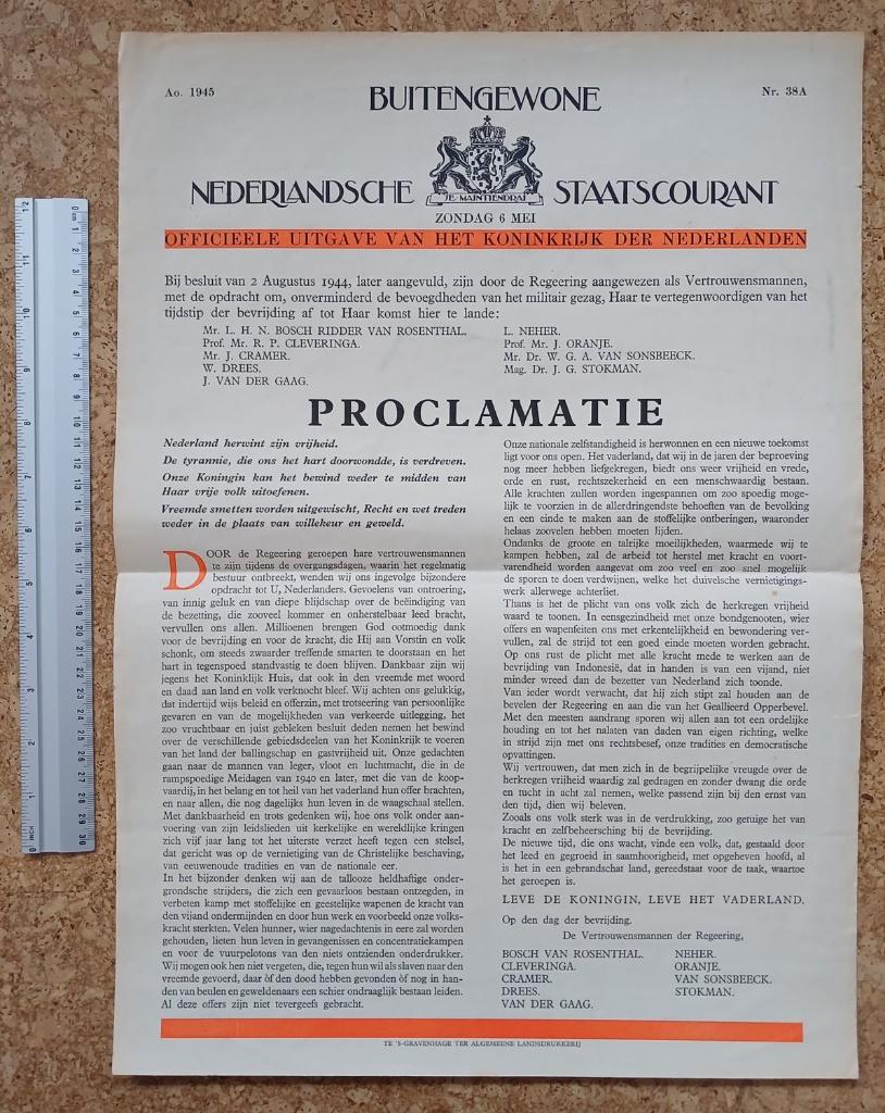 Proclamatie Staatscourant 6 mei 1945, Verzamelen, Militaria | Tweede Wereldoorlog, Overige soorten, Overige typen, Nederland, Verzenden