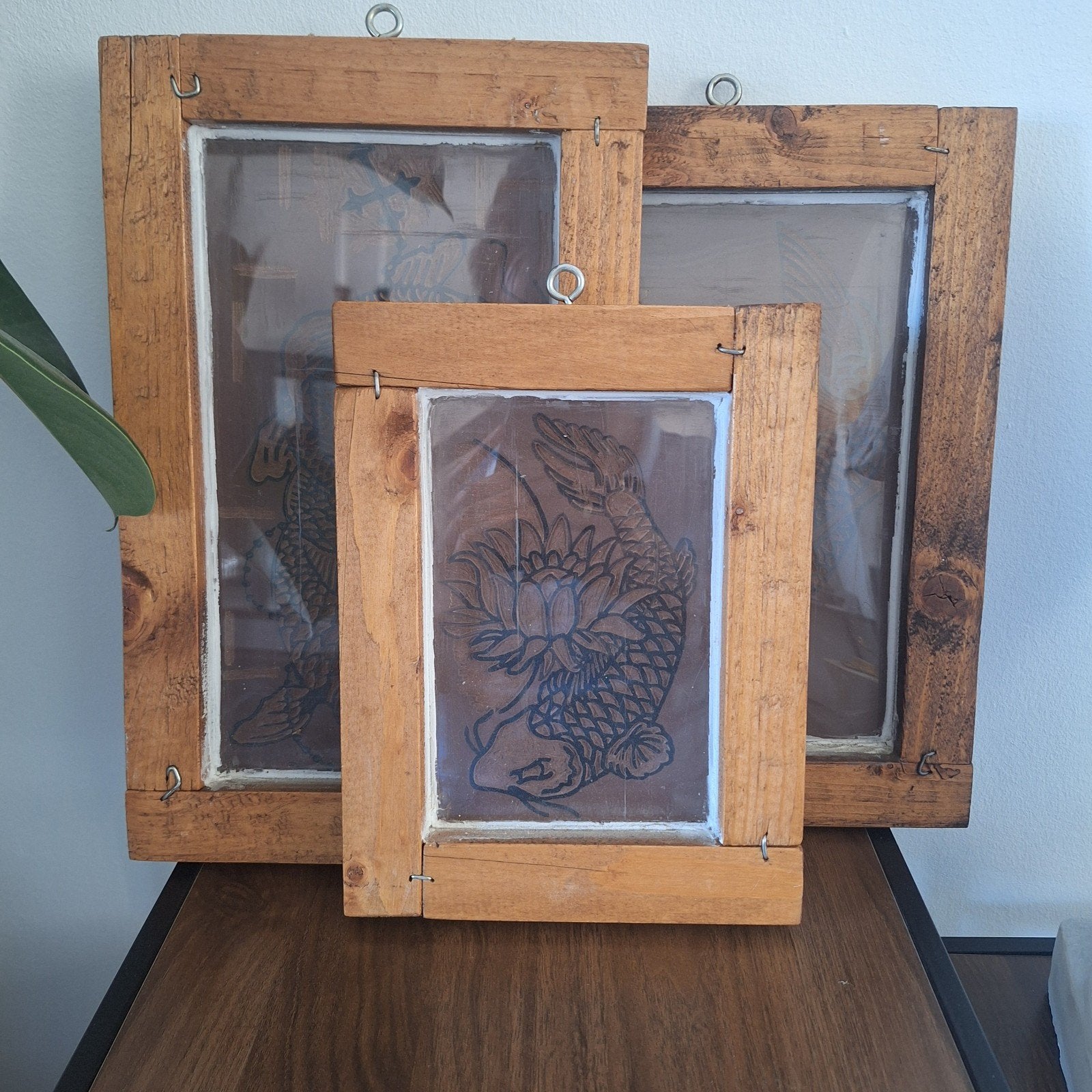 Set van 3 ingelijste Koi karper, Antiek en Kunst, Kunst | Schilderijen | Klassiek, Ophalen of Verzenden
