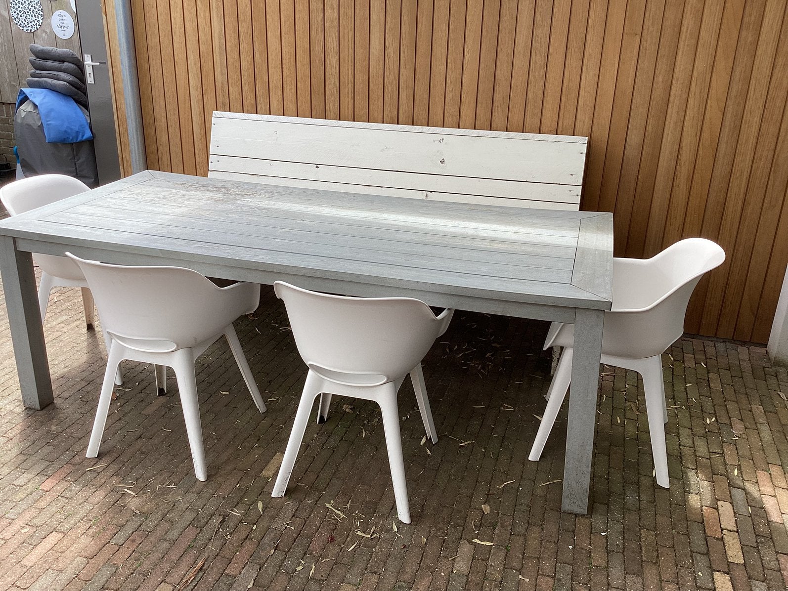 4 Allibert tuinstoelen + gratis tuintafel, Ophalen, 4 zitplaatsen, Kunststof, Gebruikt