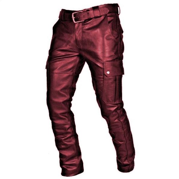 Rode heren leren cargo broek / zakken mannen wetlook leer, Kleding | Heren, Verzenden, Nieuw, Overige maten, Rood