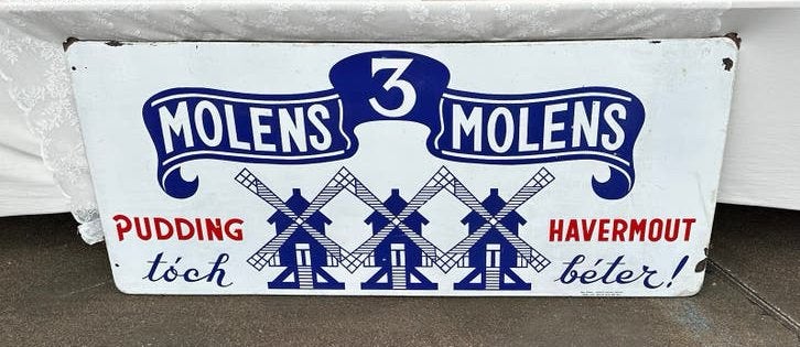Emaille reclamebord Molens 3 Molens pudding havermout xl, Ophalen of Verzenden, Gebruikt