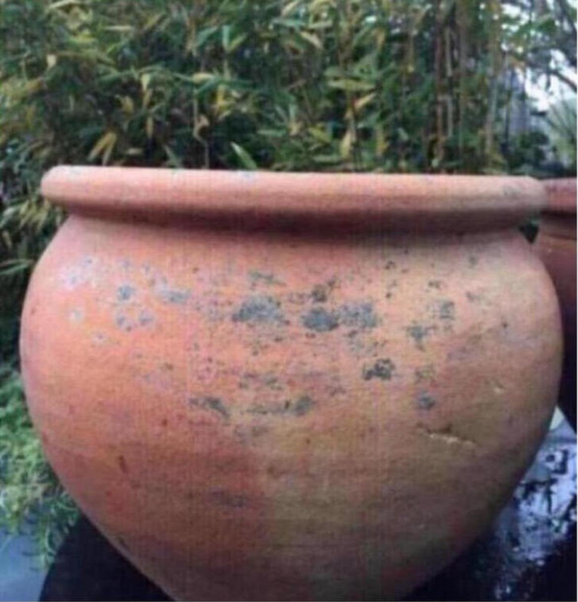 Antieke unieke Oud Hollandse Terracotta Bloempot 23/27cm, Tuin en Terras, Gebruikt, Rond, Minder dan 40 cm, Binnen