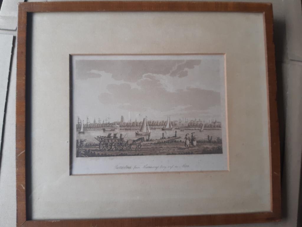 09 / Prent uit 1789 van Rotterdam vanaf Kattendregt De Maas, Ophalen of Verzenden