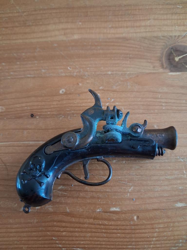 Vintage miniatuur piratenpistool uit Spanje jaren 70, Antiek en Kunst, Ophalen of Verzenden