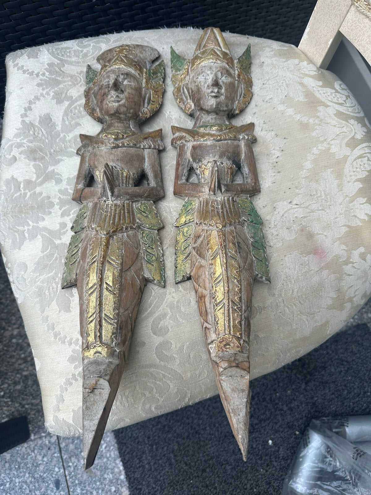 Set van 2 Balinese houten wanddecoraties - Dansers, Hout, Wanddecoratie, Handgemaakt, Ophalen of Verzenden