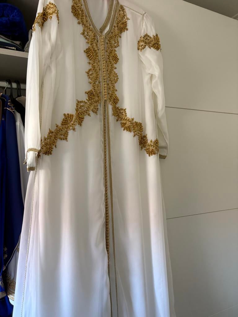 Prachtige 2-laags Caftan voor Henna Feest, Maat 38/40 (M), Wit, Ophalen of Verzenden, Zo goed als nieuw