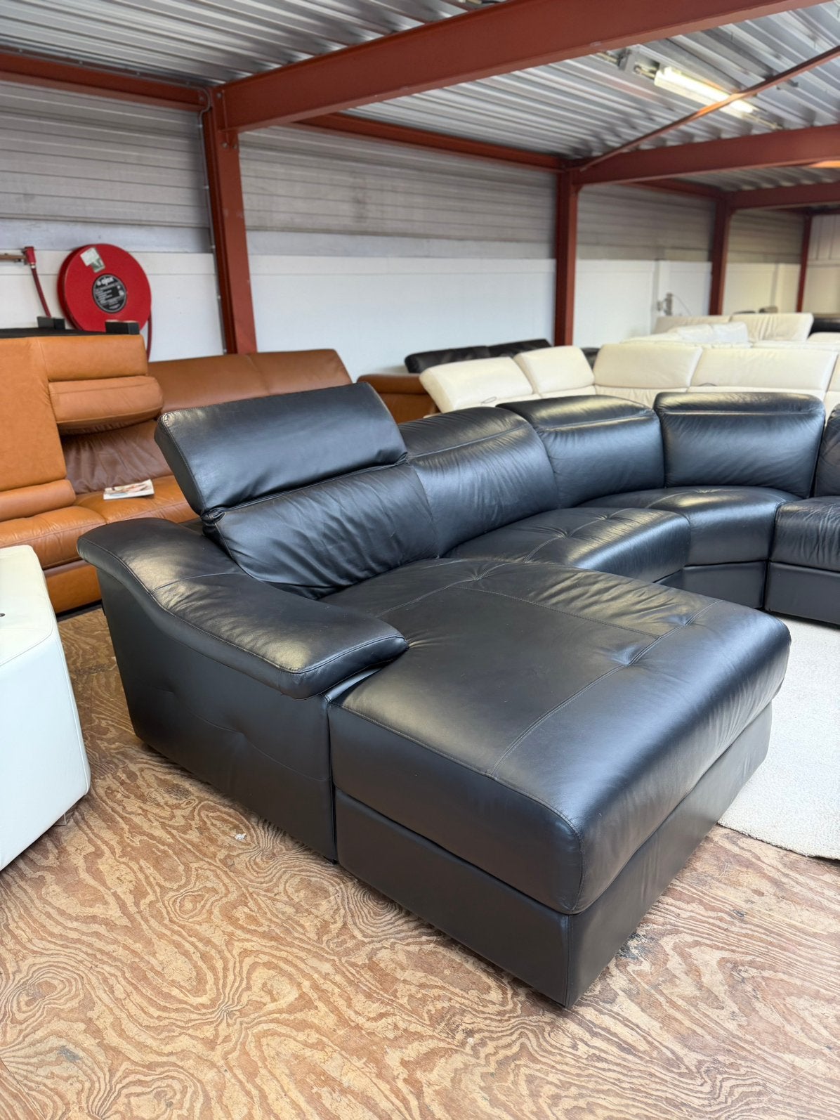 Lederen hoekbank bankstel relax U bank design zwart leer, 300 cm of meer, Leer, Zo goed als nieuw, Marco