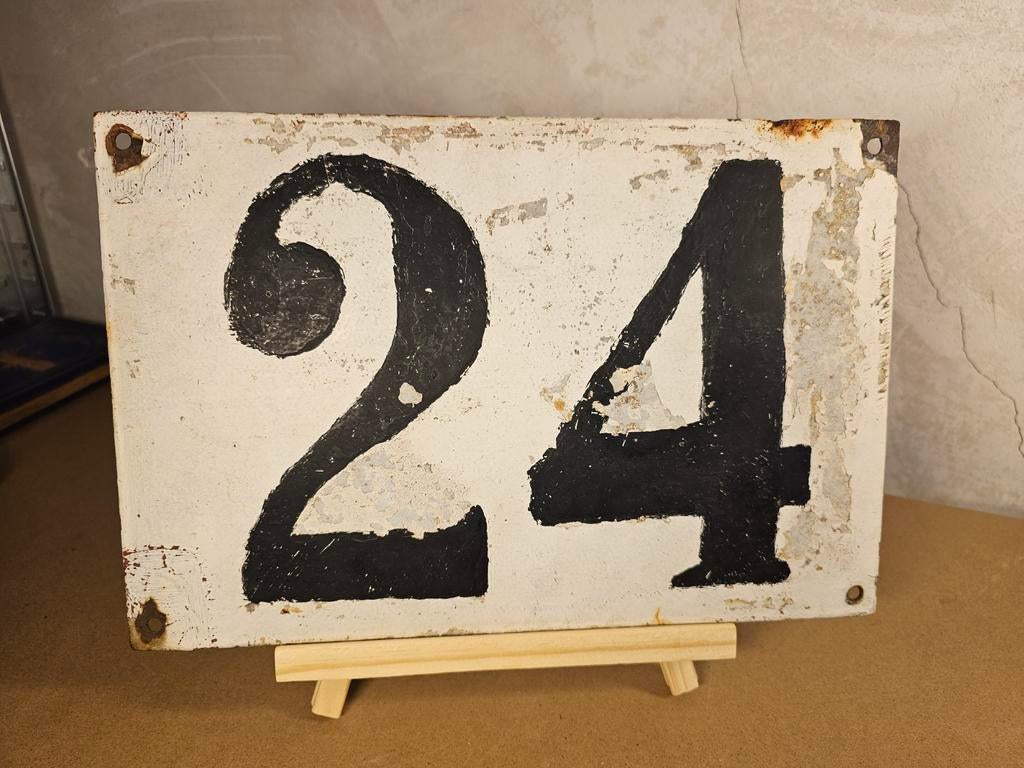 Vintage geëmailleerd huisnummer 24, Antiek en Kunst, Ophalen of Verzenden