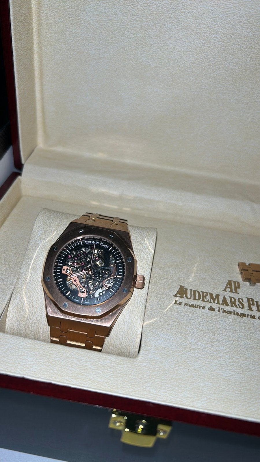 Ap horloge rosé goud skeleton, Ophalen, Zo goed als nieuw, Goud, Overige merken