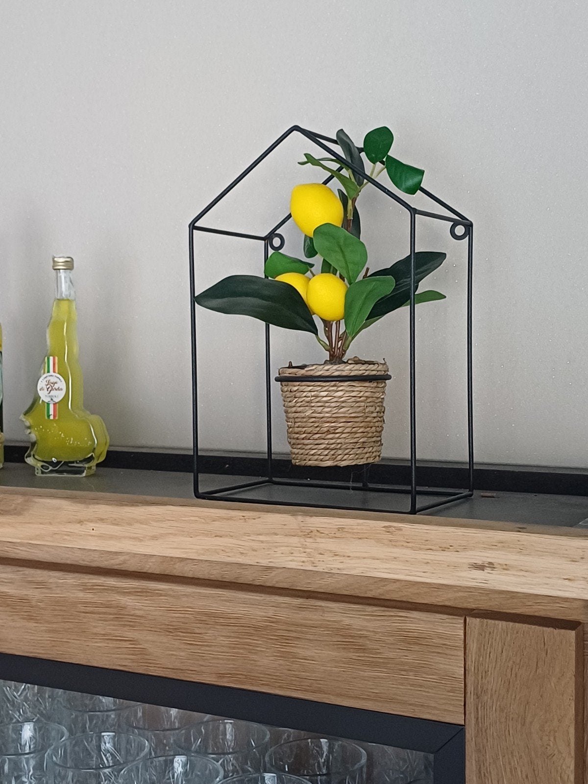 Kunstplantje met citroenen in metalen huisje, Binnen, Met pot of vaas, Kunstplant, Overige materialen