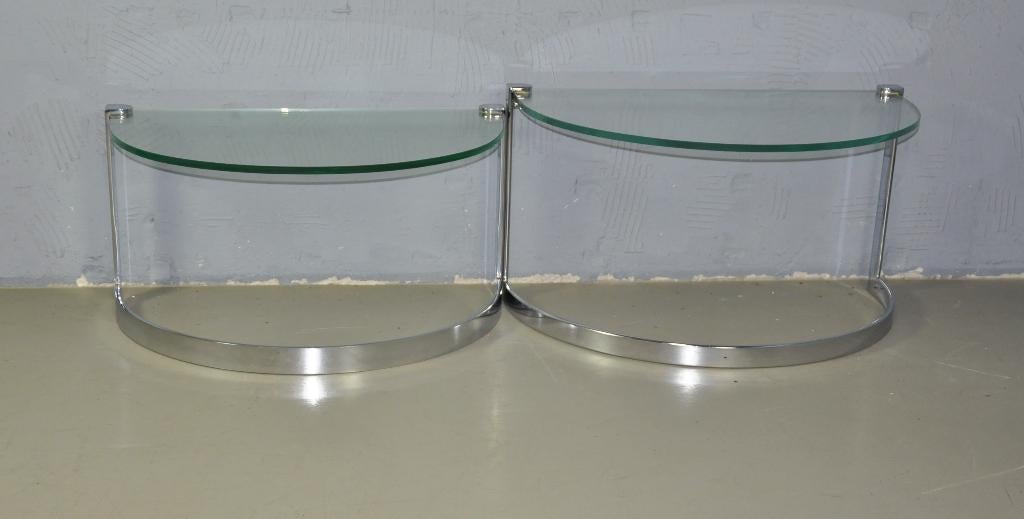 Vintage glazen bijzet tafeltjes Friedrich Moller, Ophalen, Minder dan 45 cm, Gebruikt, Vintage