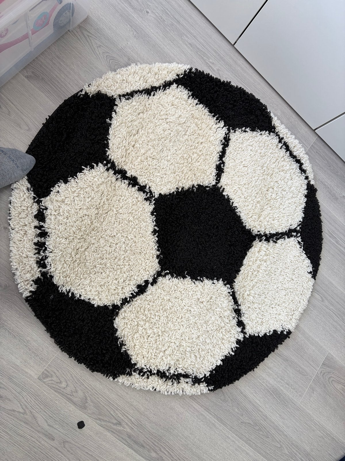 Voetbal Vloerkleed voor Speelkamer - Zwart/Wit Rond, Ophalen, Zwart, Rond, 50 tot 100 cm