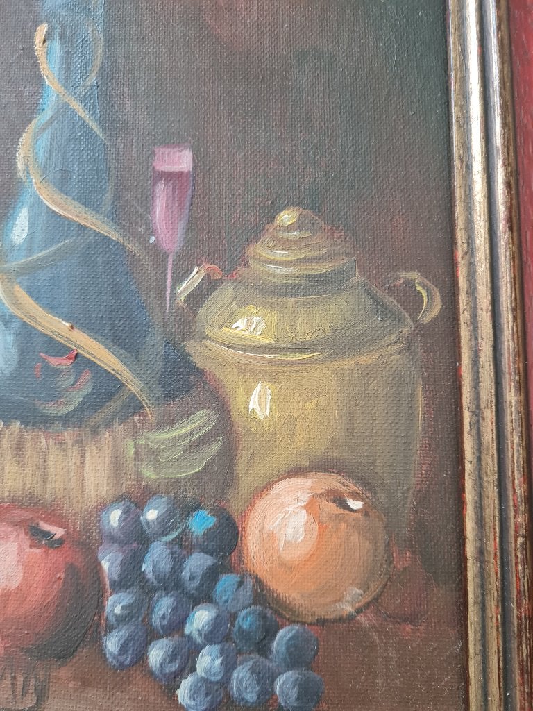 Klein olieverf schilderijtje op doek, Doek, Stilleven, Ophalen of Verzenden, Klassiek