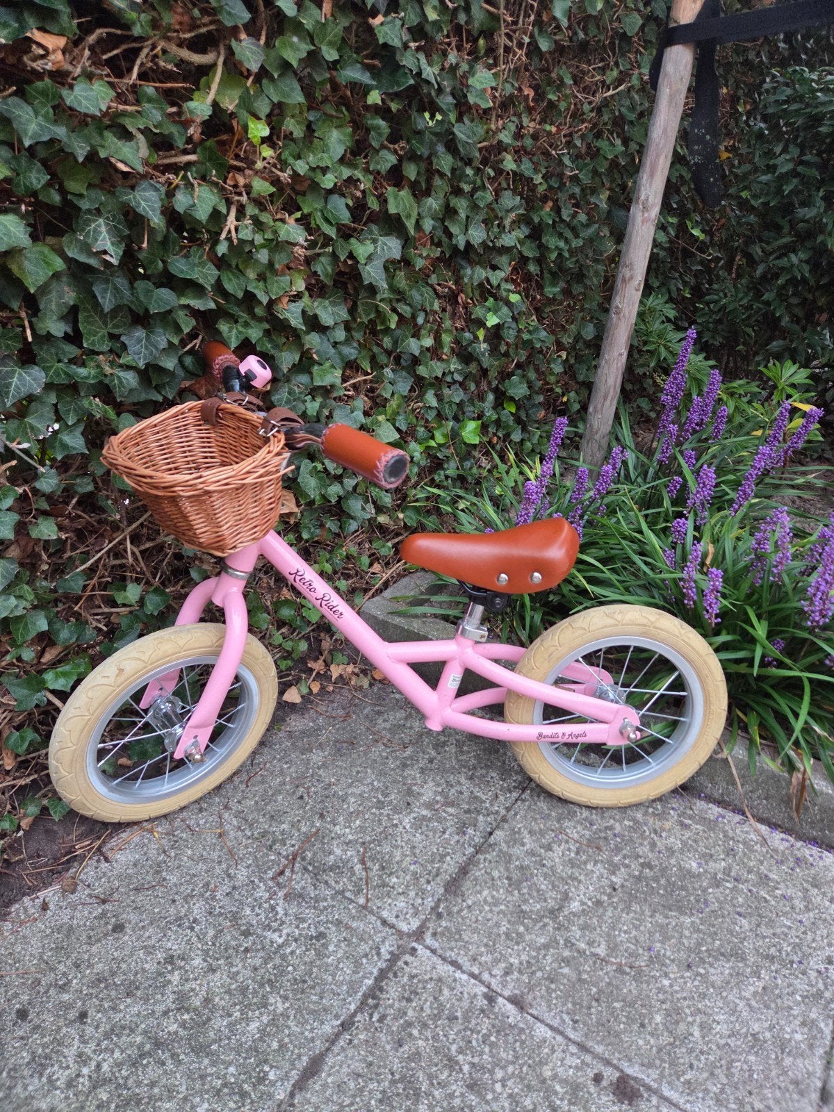 Foto 2 van Roze Bandits & Angels loopfiets met rieten mandje