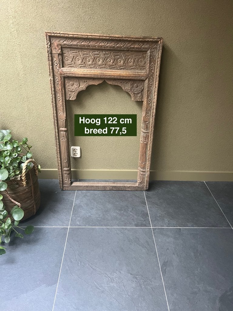 India wandpaneel poortdeur Indiase houtsnijwerk paneel deur, Verburgt Vintage, 123 cm, Boho, Hout