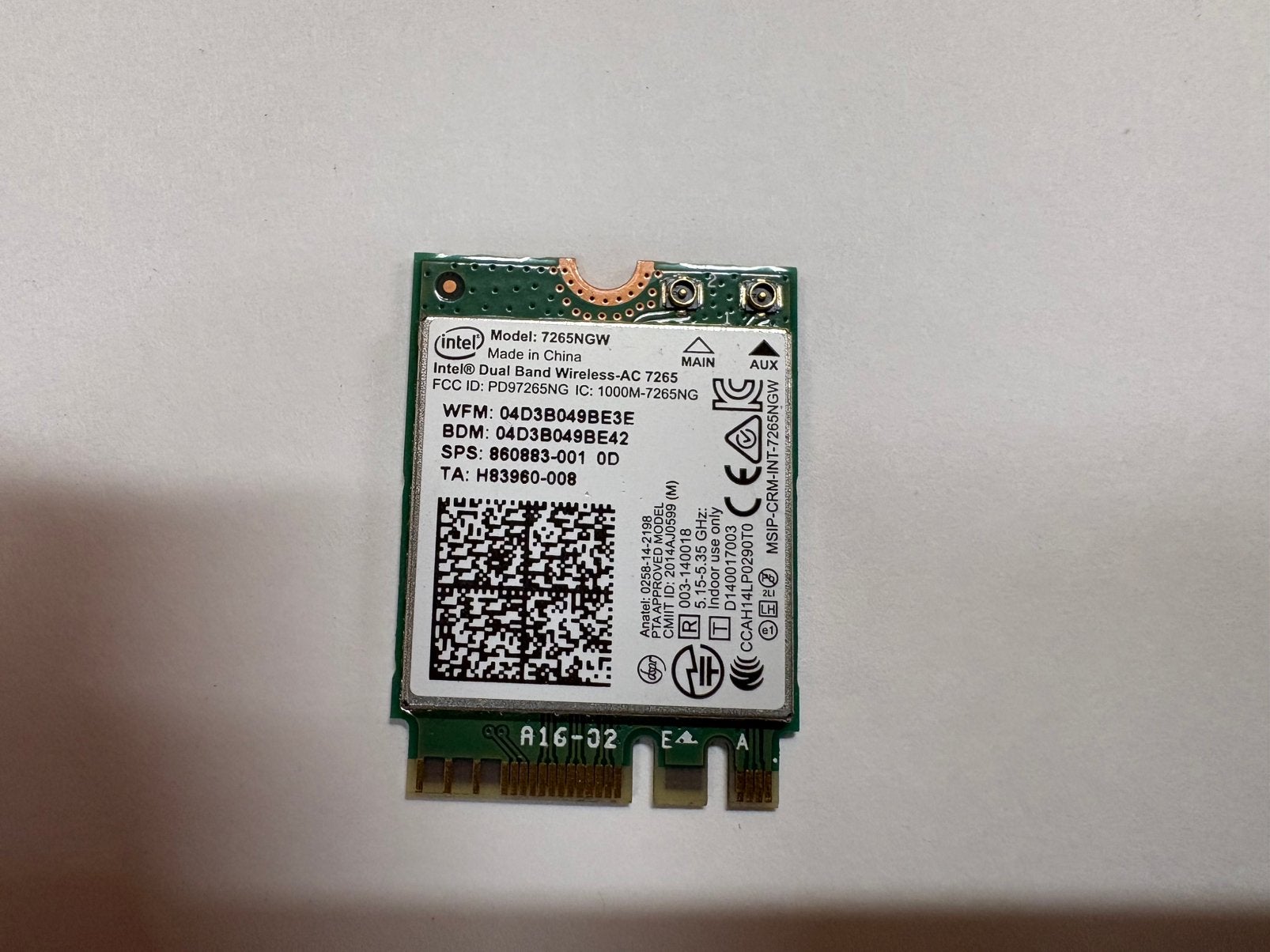 Intel 7265NGW netwerkkaart, Computers en Software, Ophalen of Verzenden, Zo goed als nieuw