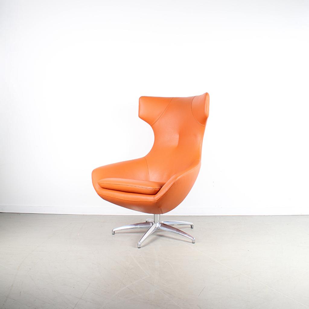1x Leolux Caruzzo PLUS Fauteuil Oranje Leer – Chroom, Niet ingevuld, Niet ingevuld, 75 tot 100 cm, Ophalen of Verzenden