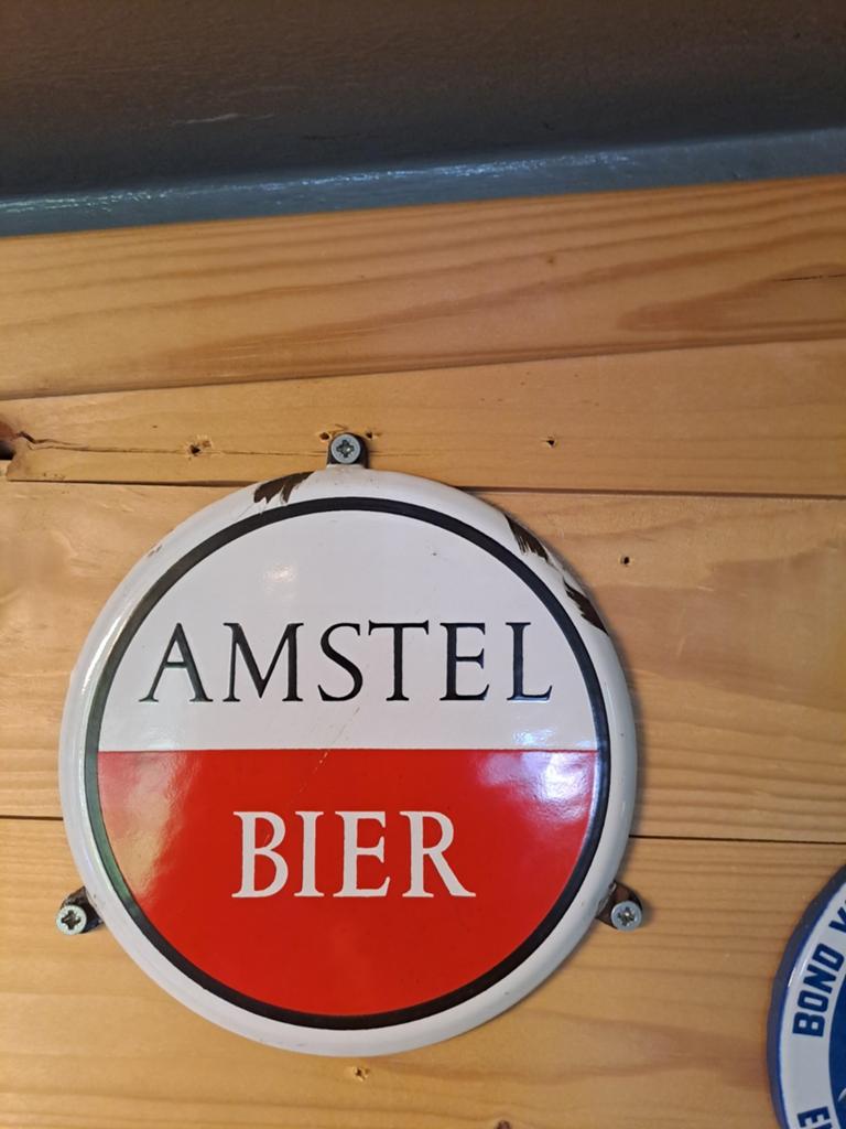 Oud emaille deurpostje Amstel bier, Verzamelen, Merken en Reclamevoorwerpen, Ophalen of Verzenden, Gebruikt, Reclamebord