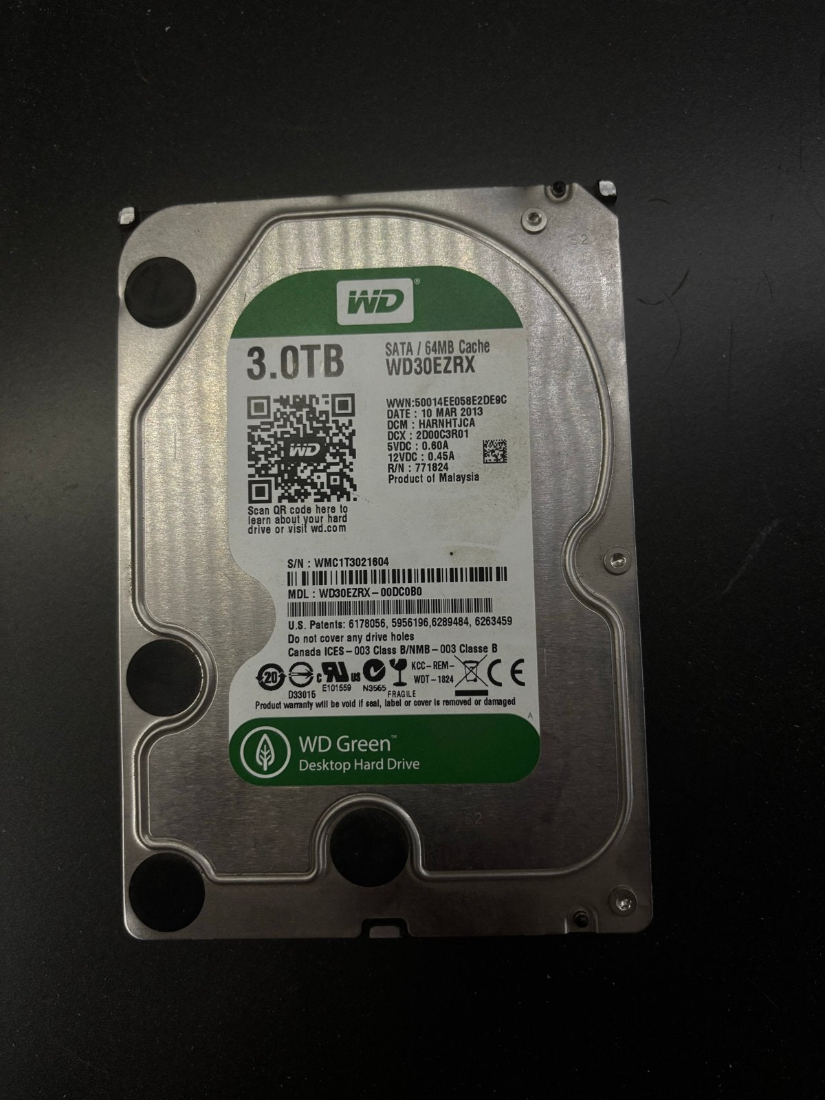 WD Green 3TB Desktop Hard Drive - SATA/64MB Cache, Computers en Software, Harde schijven, Ophalen, Intern, Gebruikt, Desktop