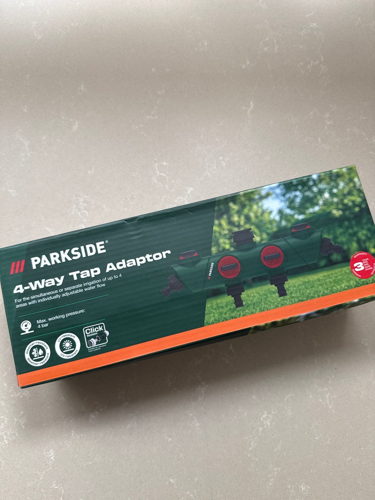 Parkside 4-weg kraanadapter - NIEUW - Overcompleet, Ophalen of Verzenden, Nieuw, Tuinslangkoppeling