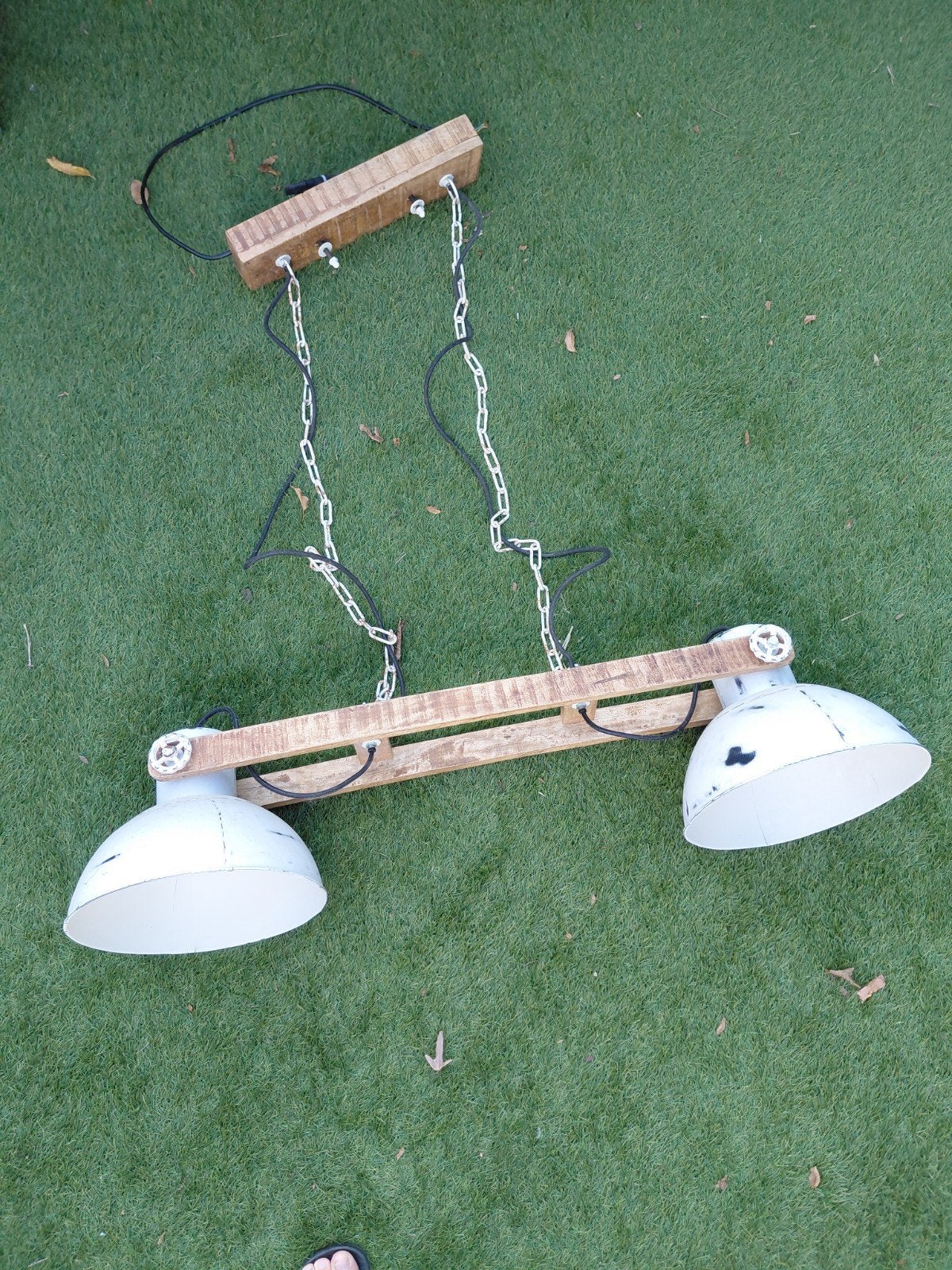 QAZQA MangoesIndustriële hanglamp met twee kappen en houten, Ophalen, Gebruikt, E27 (groot), Industrieel, Vintage