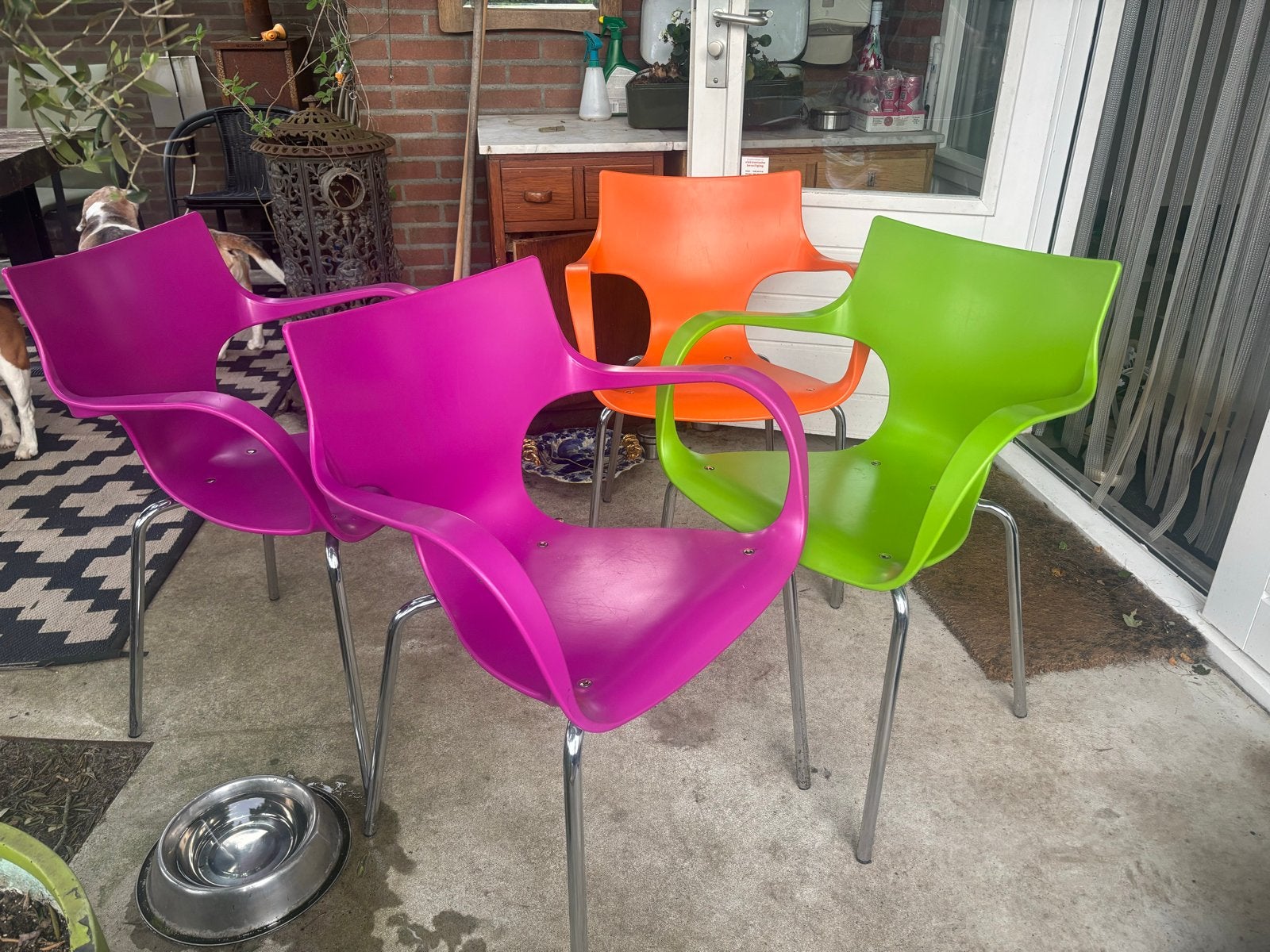 Set van 4 kleurrijke stoelen - Modern design, Ophalen, Kunststof, Gebruikt, Overige kleuren