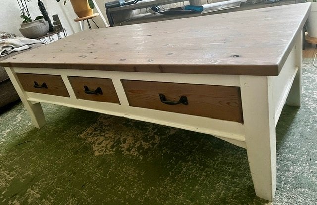 Salontafel met 3 lades, 150x65x47 cm, Huis en Inrichting, Tafels | Eettafels, Ophalen, Gebruikt, 100 tot 150 cm, 50 tot 100 cm