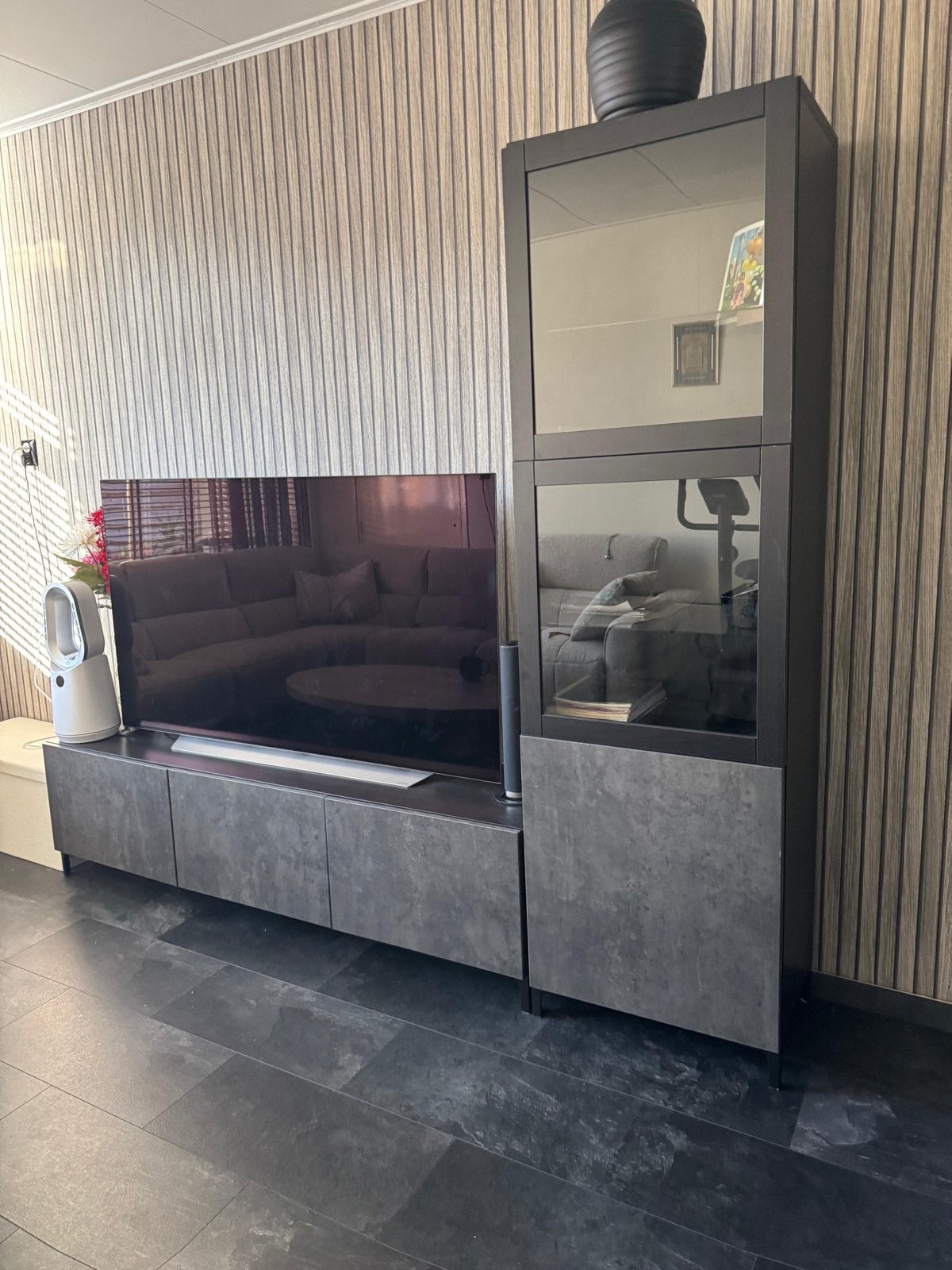IKEA TV Meubel met Vitrinekast - Modern Grijs, Ophalen, Gebruikt, 200 cm of meer, 150 tot 200 cm